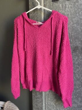 Maurices Hot Pink Popcorn-Knit Hoodie Sweater